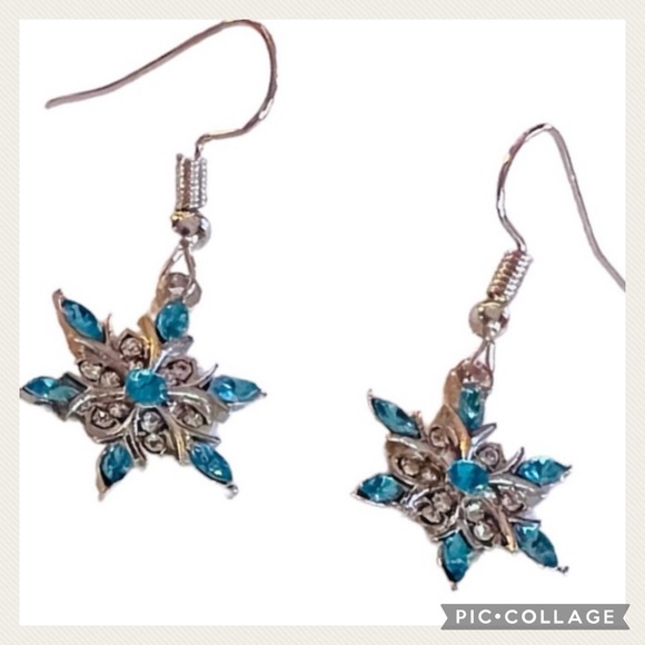 NEW Blue Topaz Dangle 925 Sterling Silver Snowflake Earrings - Picture 3 of 8
